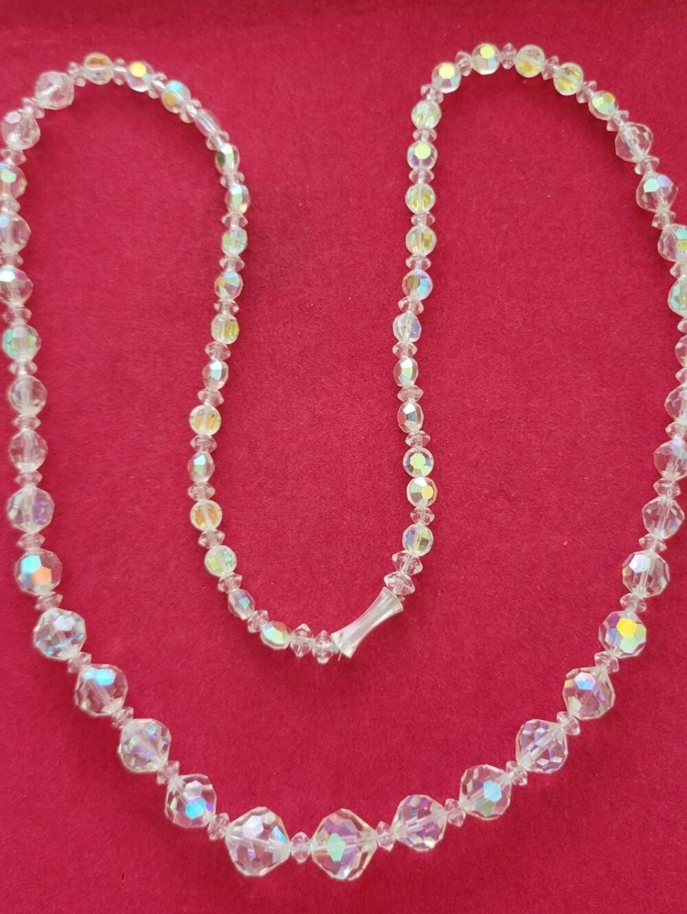 Vintage Clear AB crystal beaded necklace 26" #fairycore #glamour #party